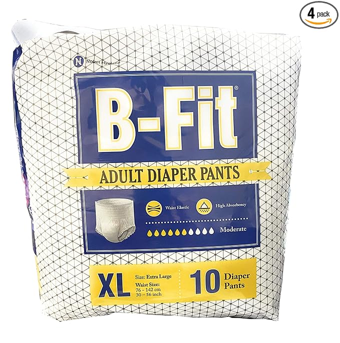 B-Fit Diapers Adult Pull Up Pants, Extra Large 10 Pcs, 30-56 Inches, (Pack of 2)