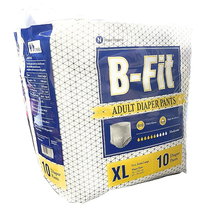 B-Fit Diapers Adult Pull Up Pants, Extra Large 10 Pcs, 30-56 Inches, (Pack of 2)