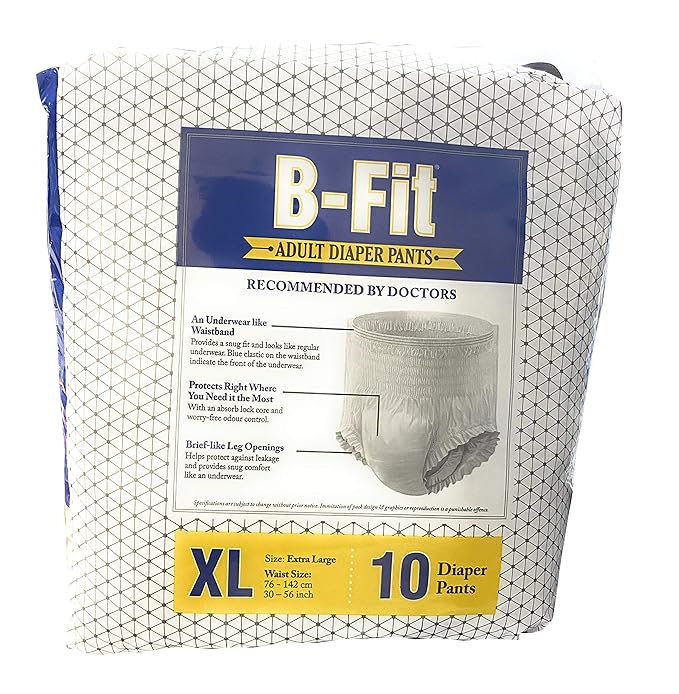 B-Fit Diapers Adult Pull Up Pants, Extra Large 10 Pcs, 30-56 Inches, (Pack of 2)