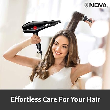 Nova NHP 8215 1800 Watts Professional Hair Dryer for Women (Black/RED)