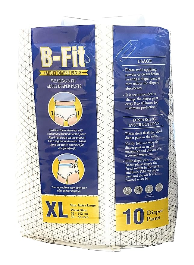 B-Fit Diapers Adult Pull Up Pants, Extra Large 10 Pcs, 30-56 Inches, (Pack of 2)