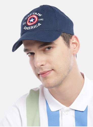 Kook N Keech Marvel Men's  Navy Blue & Red Captain America Embroidered Cotton Baseball Cap