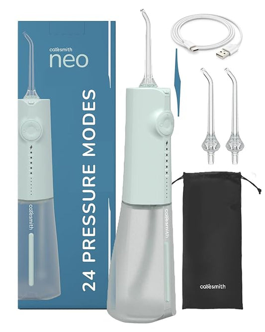 Caresmith Neo Cordless Oral Flosser | 24 Pressure Settings with 5 Modes & 6 Intensities |300 ml Large Detachable Water Tank | Power Flosser for teeth | IPX7 Waterproof | 2 Jet Tips Provided (Green)