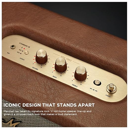 Marshall Stanmore III Wired Connectivity Home Speaker with Bluetooth 5.2 & RCA or 3.5mm Input - Brown