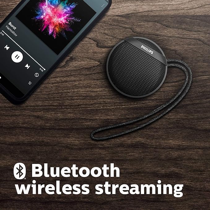 Philips Audio Bt40Bk/94 Bluetooth Portable Wireless Speaker With Carrying Strap, Built-In Mic And Sd Card Slot (Black)