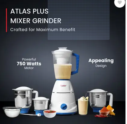 Prestige Plus 750W Juicer Mixer Grinder  (Prestige_Atlas | 4 Jars | Super-Efficient Stainless Steel Blades | Blue, White)