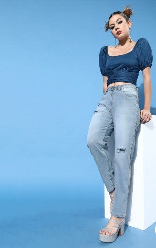 Roadster Women Stunning Blue Boyfriend Fit Stretchable Jeans