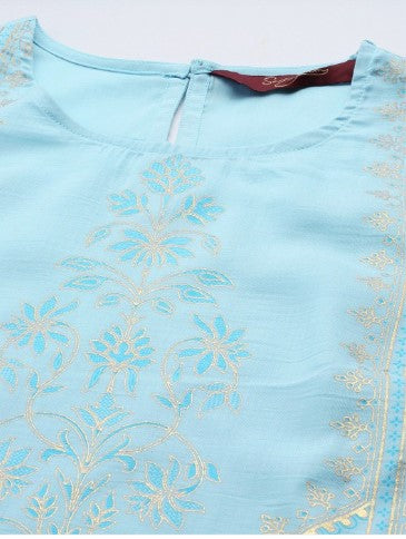 Sangria Ethnic Motifs Foil Printed Straight Kurta with Trousers