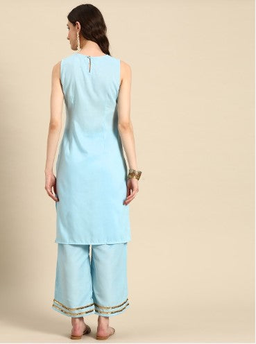 Sangria Ethnic Motifs Foil Printed Straight Kurta with Trousers