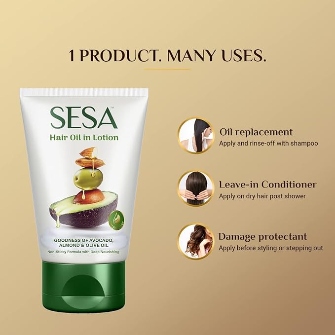 SESA Hair Oil In Lotion 100Ml Non-Sticky Oil Replacement & Leave-In Hair Lotion Bhringraj & 17 Ayurvedic Herbs With Nourishing Oils & Vitamin E All Hair Types No Mineral Oil (Pack of 5)