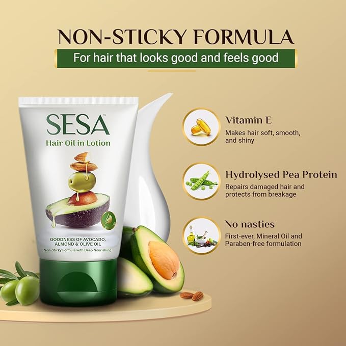 SESA Hair Oil In Lotion 100Ml Non-Sticky Oil Replacement & Leave-In Hair Lotion Bhringraj & 17 Ayurvedic Herbs With Nourishing Oils & Vitamin E All Hair Types No Mineral Oil (Pack of 5)