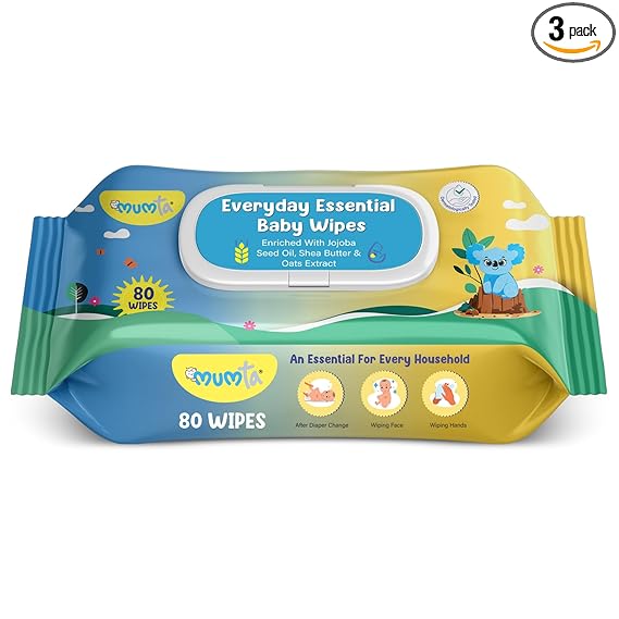 Mumta Everyday Essential Baby Wipes With Lid- 80 pc ( Pack of 5)