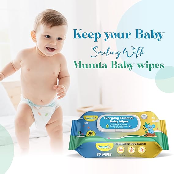 Mumta Everyday Essential Baby Wipes With Lid- 80 pc ( Pack of 5)