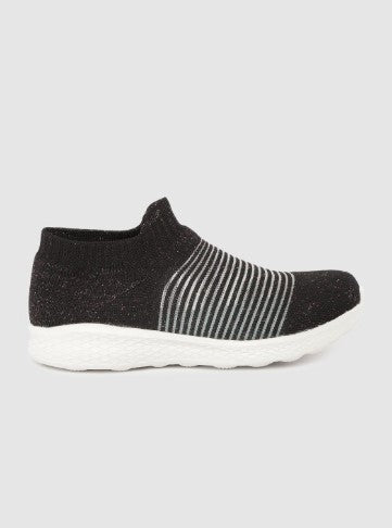 Crew STREET Women Black Striped Shimmer Detail Slip-On Sneakers (Size-4)