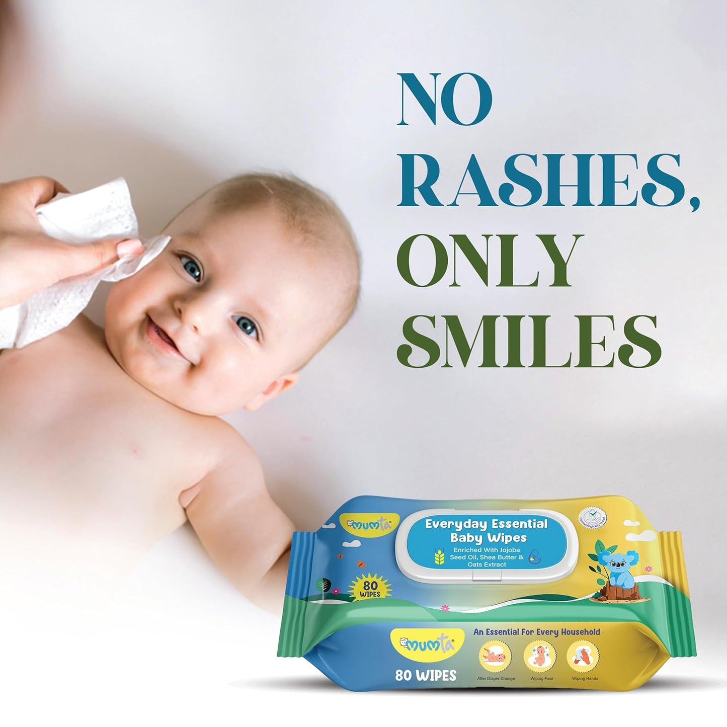 Mumta Everyday Essential Baby Wipes With Lid- 80 pc ( Pack of 5)