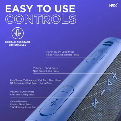 HRX X-BOOST 20T with Stereo Immersive Technology 20 W Bluetooth Speaker (Apollo Blue) Stereo Channel