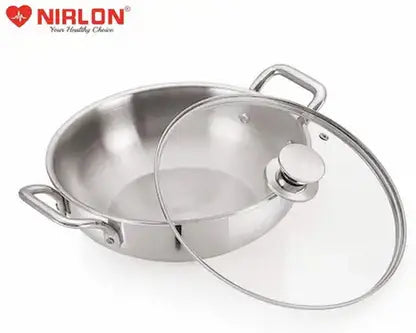 Nirlep Kadhai 240 cm diameter with Lid 2 L capacity  (Steel, Non-stick, Induction Bottom)