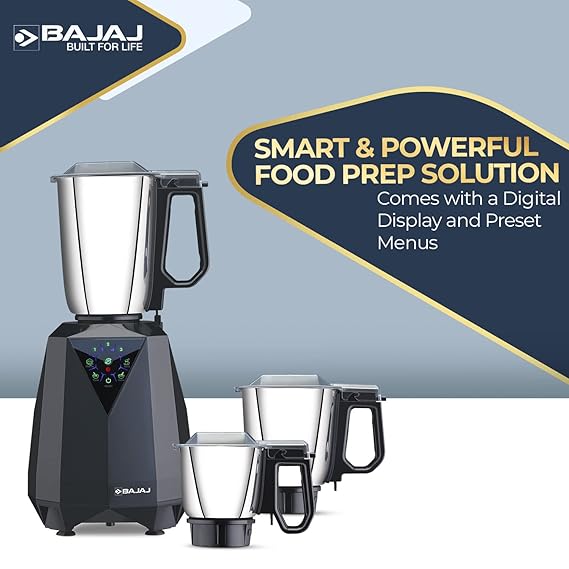 Bajaj Juvel Digi Mixer Grinder 800W | Duracut Blades | Pre-Set Menu | 3 Jars | Nutri-Pro Feature |  【Dark Grey
