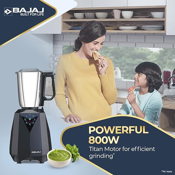 Bajaj Juvel Digi Mixer Grinder 800W | Duracut Blades | Pre-Set Menu | 3 Jars | Nutri-Pro Feature |  【Dark Grey