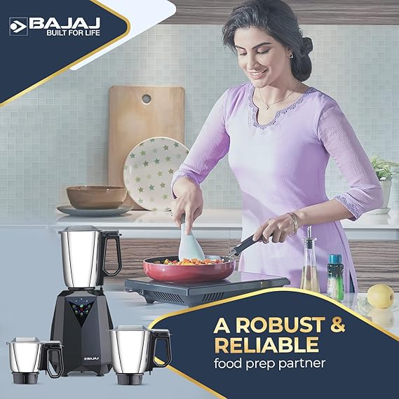 Bajaj Juvel Digi Mixer Grinder 800W | Duracut Blades | Pre-Set Menu | 3 Jars | Nutri-Pro Feature |  【Dark Grey