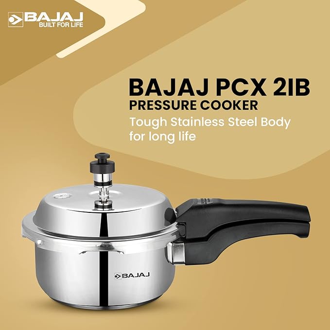Bajaj PCX 2Ib SS 2 Litres Outer Lid Stainless Steel Pressure Cooker