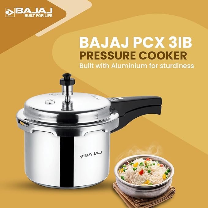 Bajaj PCX 3IB, 3 ltr Aluminium Pressure Cooker with Induction Base (Silver, ISI Certified)