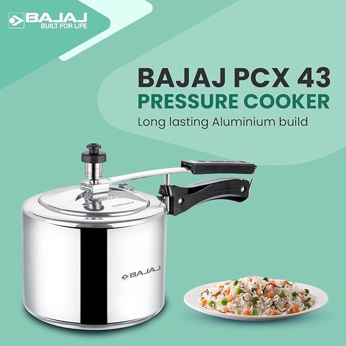 Bajaj PCX 43 Majesty 3L Aluminium Pressure Cooker With Duo Inner Lid,Silver,3 litre