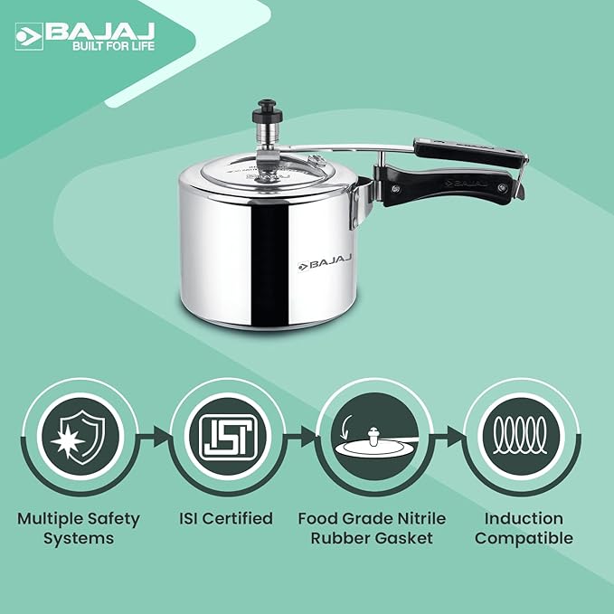 Bajaj PCX 43 Majesty 3L Aluminium Pressure Cooker With Duo Inner Lid,Silver,3 litre