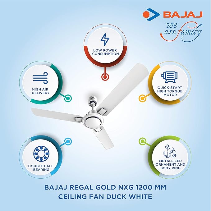 Bajaj Regal Gold Nxg 1200 Mm Ceiling Fan Duck White