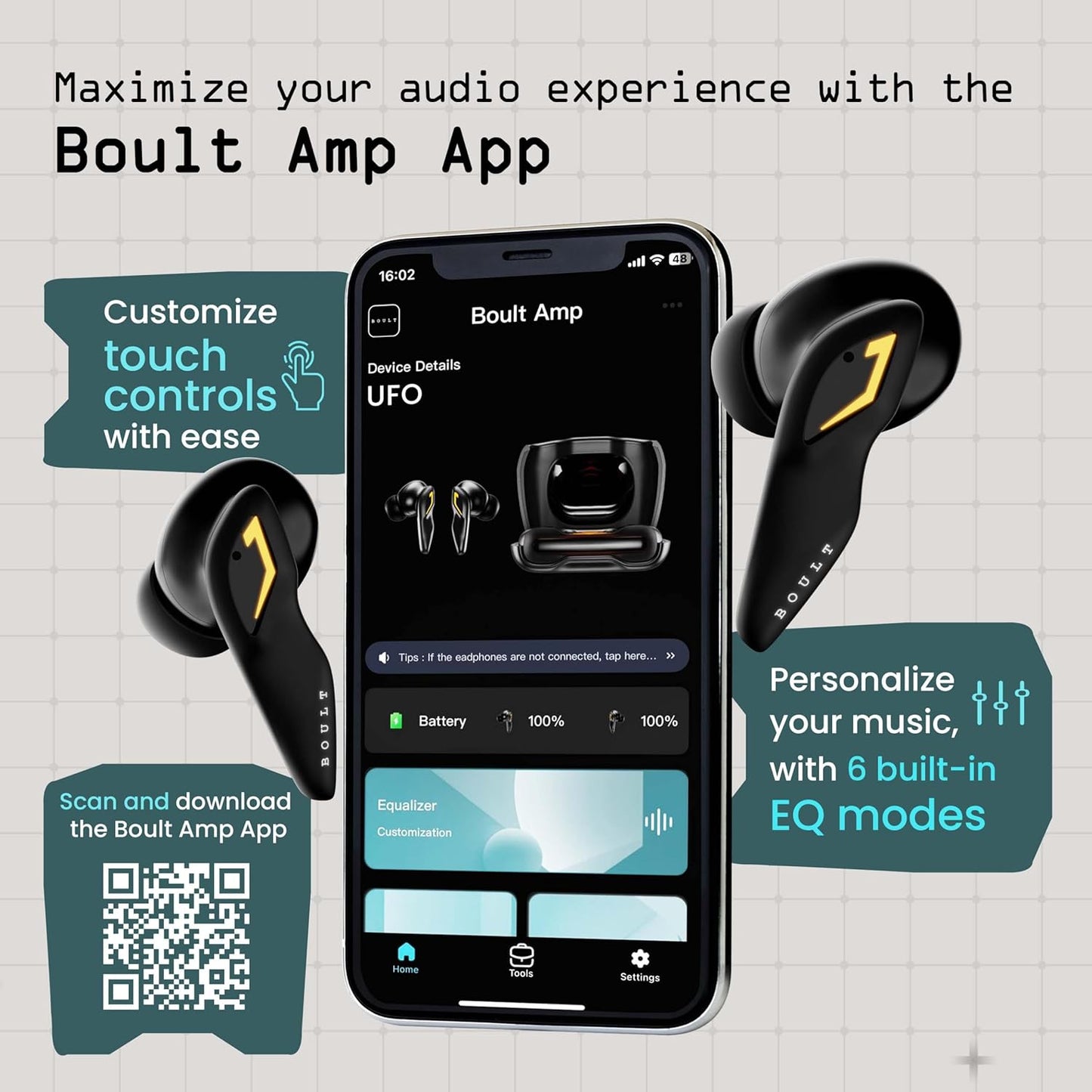 Boult Audio UFO Truly Wireless in Ear Earbuds with 48H Playtime (Black)