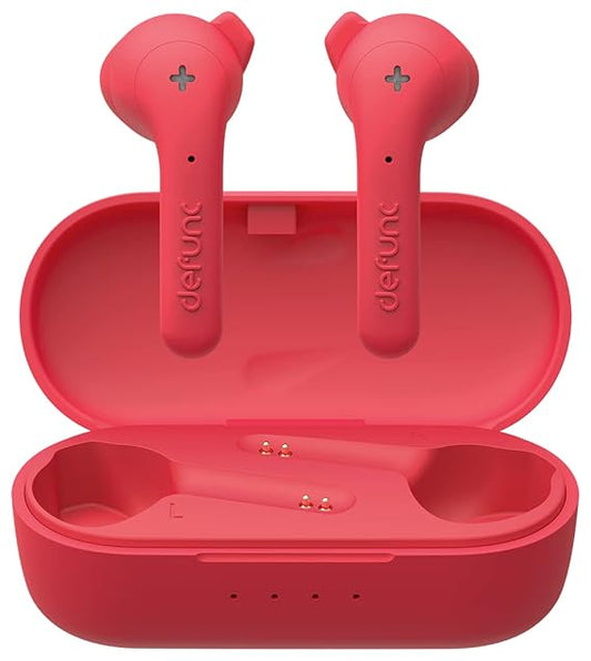 Defunc True Music Wireless Bluetooth TWS Earbuds - Compatible with iOS & Android, IPX4 Rating, Personalized fit, 22 Hours Total Playtime, Touch Control (Red)