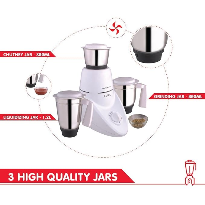 Morphy Richards Aero 500W Mixer Grinder with 3 Jars (White)