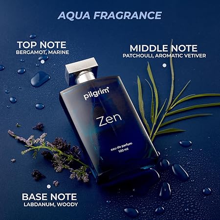 Pilgrim Men Zen Eau De Parfum With Aqua Notes & Aromatic Vetiver | Long Lasting Aquatic Fragrance | Experience Breeze Along The Ocean | Designed in France | 100 Ml