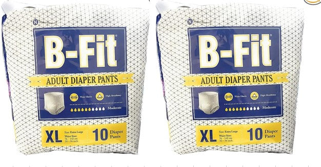 B-Fit Diapers Adult Pull Up Pants, Extra Large 10 Pcs, 30-56 Inches, (Pack of 2)