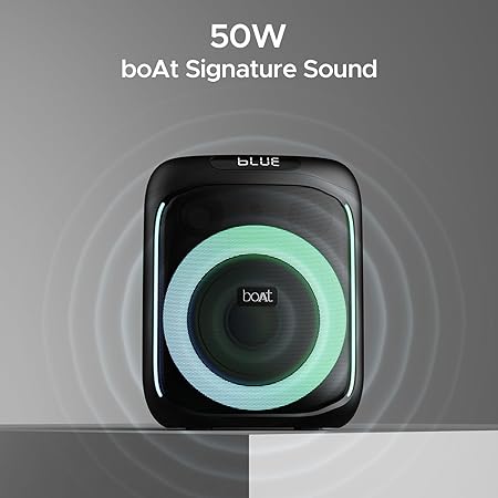 boAt PartyPal 195 Speaker with 50 W Signature Sound, Karaoke with Mic, Up to 6 hrs Playtime, TWS Mode, Bluetooth v5.0, AUX Port, & USB Type-C Port(Midnight Black)