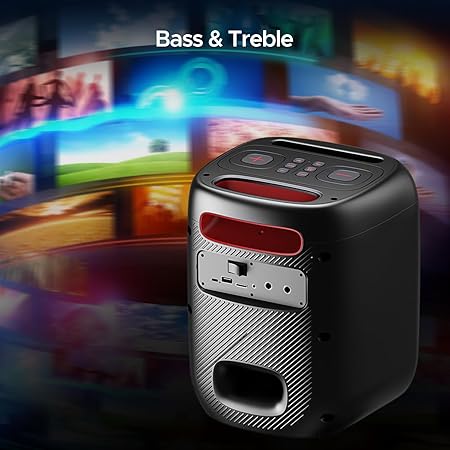 boAt PartyPal 195 Speaker with 50 W Signature Sound, Karaoke with Mic, Up to 6 hrs Playtime, TWS Mode, Bluetooth v5.0, AUX Port, & USB Type-C Port(Midnight Black)