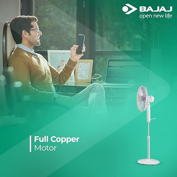 Bajaj MIDEA BP07 400 mm 3 Blade Pedestal Fan  (White)